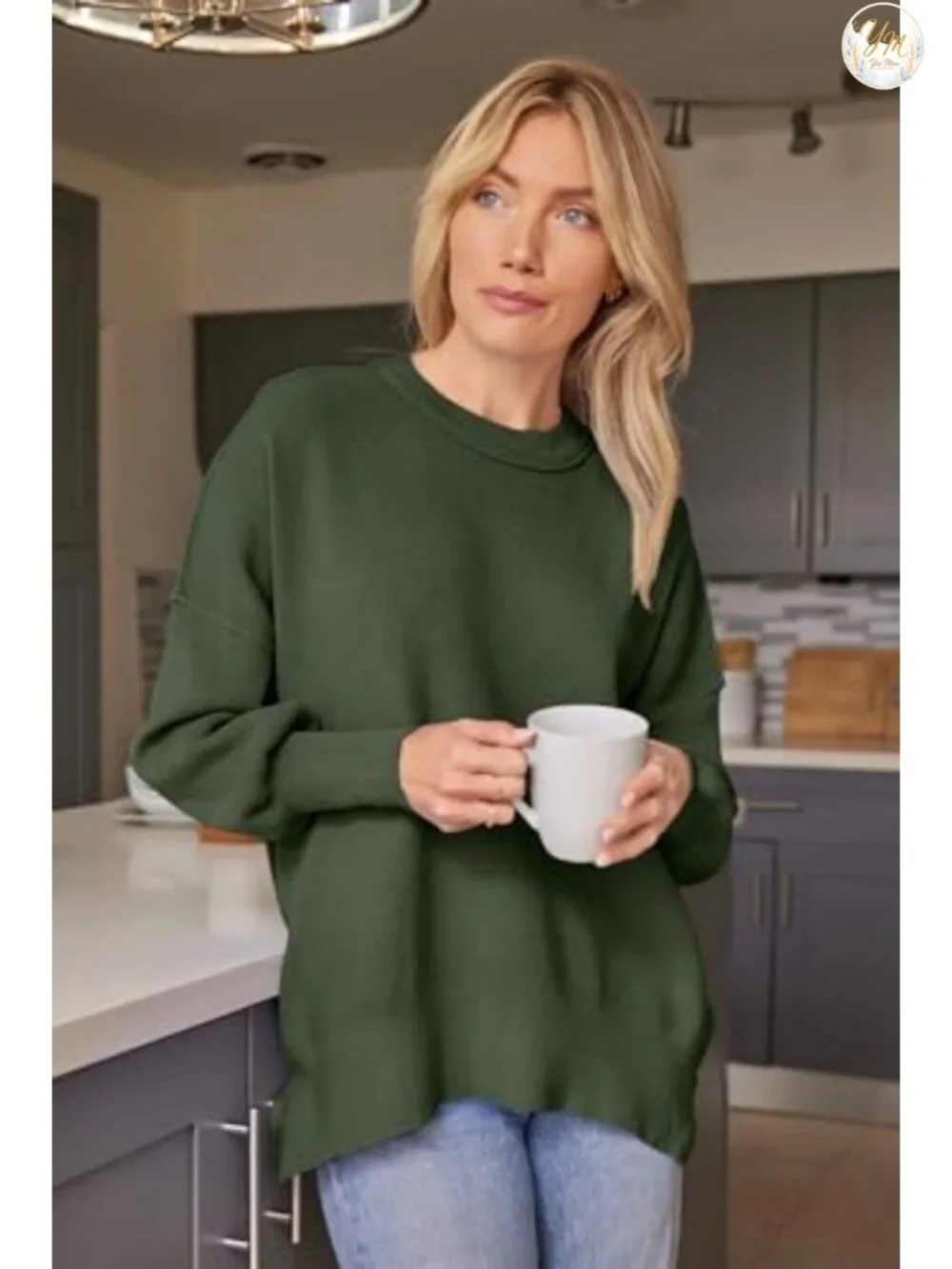 Oversized Batwing Knit Sweater Crewneck Side Slit Tunic Top Fall Winter Pullover